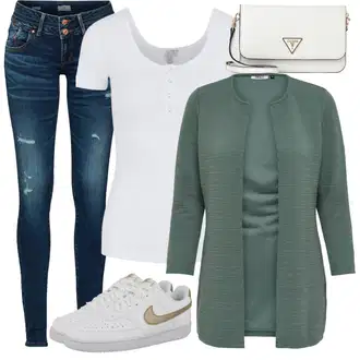 Outfit s Tyrkysový/Zelená/Khaki Pletenina veľkej veľkosti/Tunika/Kabát/Kalhoty Veľké Veľkosti Only "Outfit na léto"