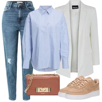 Outfity pro zábavu s Světle modrá/Modrá High Waist Džínové Kalhoty/Kotníková Bota/Boyfriend Džínové kalhoty/Džíny s Rozparkem/Kožené bundy/Džíny s Dírou/Girlfriend Džíny Pieces "Outfit na léto"