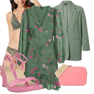 Outfit s Zelená/Tmavě zelená Šaty S Potiskem/Halenkové Šaty/Šaty Niki/Zavinovací Šaty/Vintage šaty/Šaty na Podzim VERO MODA "Outfit na léto"