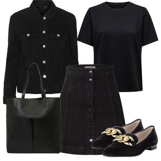 Oblečení se sukní Paperbag s Černá Velká taška/Obchodní Taška/Taška/Kancelářská Taška/Shopper taška/Taška Na Rameno About You "Outfit na léto"