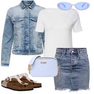Cool Outfit s Světle modrá/Modrá Džínové Bund/Krátké Džínové Bundičky Only "Outfit na léto"Look: 90tá léta, Cool, Mom, Krásný, S průsvitem, Univerzitní