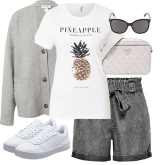Outfit s Šedá/Tmavě šedá/Světle šedá Košile Džínový Šortky/Papírové Šortky/Lněný kraťas Only "Outfit na léto"
