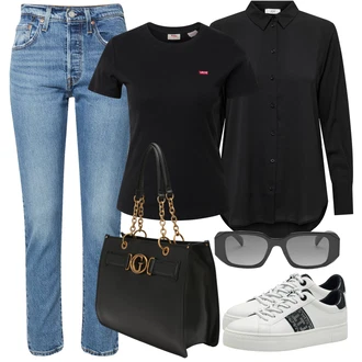 50. Let Outfit s Světle modrá/Modrá Girlfriend Džíny/Zkrácené Džíny/Džíny s Rozparkem/Zužující se Džíny/Mom Jean/Dad Džíny/High Waist Džínové Kalhoty/Vintage džíny levi's ® "Outfit na léto"Look: 50. Let, Styl, 90tá léta, Vintage, Western