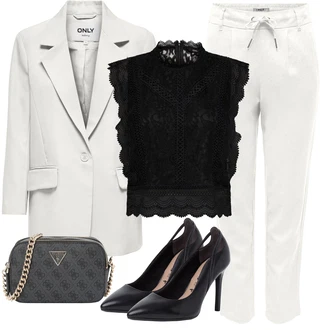 Outfit s Bílá/Šedá/Khaki/Krémová 3/4 Kalhoty/Rovná Kalhoty/Boyfriend Kalhoty/Ležérní Kalhoty/Vinylové kalhoty/7/8 Kalhoty/Jogger Kalhoty/Sportovní kalhoty střední délky/Navlékací Kalhoty Only "Outfit na léto"