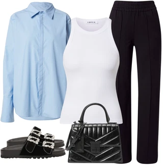 Outfit s Světle modrá/Modrá Žehlení odolná blůza/Blůza s knoflíčkem/Halenka se Stojatým Límcem/Neobvyklá Halenka/Jednobarevná Halenka/Businessová Halenka/Halenka s Dlouhým Rukávem/Slip-on Halenka/Oversize Halenka/Crash blůza rÆre by lorena rae "Outfit na léto"