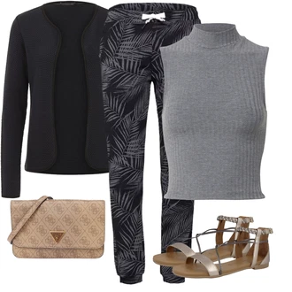 Outfit s Černá/Tmavě modrá/Fialová/Hnědá/Zelená Kalhoty s Potiskem/Kalhoty s Peřím/Běžecká Kalhoty Iriedaily "Outfit na léto"