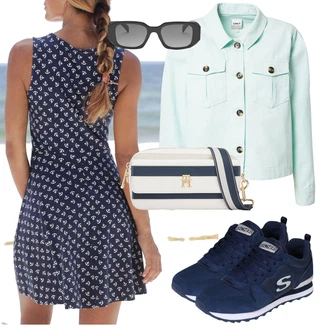Lehké Outfit s Modrá/Tmavě modrá/Pastelové barvy Plážové Šaty/Šaty s puntíky/Letní Šaty/Šaty S Potiskem/Ležérní Šaty/Šaty Bez Rukávů BEACH TIME "Outfit na léto"