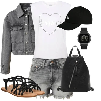 Outfit s Šedá/Světle šedá/Tmavě šedá Krátké Džínové Bundičky/Krátký Bund/Džínové Bund/Krátký Bund/Vintage Bund Global Funk "Outfit na léto"