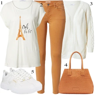 Outfit s Krémová/Bílá/Béžová Teniska Kožené Tenisky/Nízká Teniska/Teniska teddy/Skate Bota/Úzká Teniska/Letní Tenisky/Teniska na platformě Buffalo "Outfit na podzim"