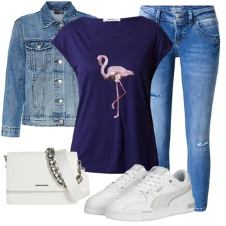 Gymnastika Outfit s Růžová/Modrá/Tmavě modrá Fancy tričko/Tričko s potiskem/Košile s potiskem/Tričko s krátkým rukávem/Top Na Party About You "Outfit na léto"Look: Baletní, Plavání, Gymnastika