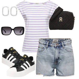 Outfit s Světle Modrá/Bílá/Modrá/Hnědá Košile Džínový Šortky Only "Outfit na léto"