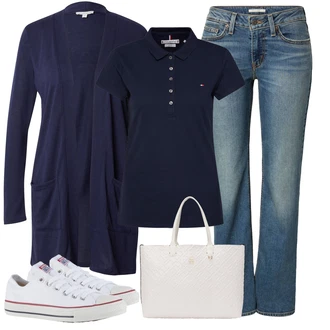 Outfit s Tmavě modrá Jednoduchý top/Halenek top/Polo Tričko/Košilový top/Krátký top Tommy Hilfiger "Outfit na léto"