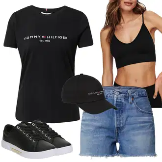 Outfit s Černá/Bílá/Růžová/Šedá Pokrývka hlavy/Snapback Čepice/Kšiltovka Trucker Tommy Hilfiger "Outfit na léto"