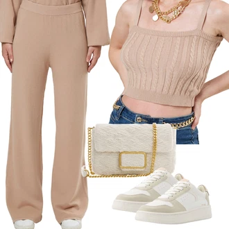 Outfit s influencer, Hnědá/Béžová/Khaki Top Se Špagetovými Ramínky/Bustierový Top/Pletený top influencer "Outfit na léto"