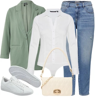 Outfit s Bílá/Krémová Halenka Slim Fit/Halenkové Body VERO MODA "Outfit na léto"