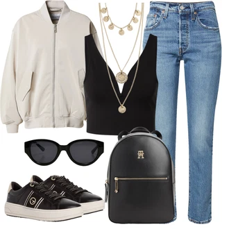 Styl Western Outfit s Světle modrá/Modrá Girlfriend Džíny/Zkrácené Džíny/Džíny s Rozparkem/Zužující se Džíny/Mom Jean/Vintage džíny/Dad Džíny/High Waist Džínové Kalhoty levi's ® "Outfit na léto"Look: 50. Let, Styl, 90tá léta, Vintage, Western