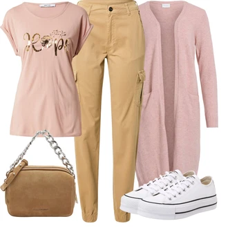 S nápisem Outfit s Růžová/Hnědá/Zlatý Sportovní tričko/Tričko s krátkým rukávem/Tričko S nápisem/Tričko na spaní/Top Na Party/Fancy tričko/Košilový top/Neformální tričko About You "Outfit na léto"