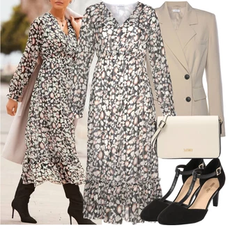 Outfit s Šedá/Růžová/Hnědá/Bílá Šaty Niki/Zimní šaty s dlouhým rukávem/Šaty s dlouhým rukávem/Šaty na Podzim/Šaty S Potiskem/Francouzské šaty Lascana "Outfit na podzim"