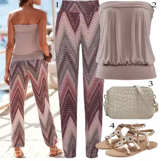 Outfit s Béžová/Červená/Zlatý/Zelená Sandál se třpytkami/Pohodlný Sandál/Sandál S T Páskem/Vintage sandál/Letní Bota/Římská sandála Lascana "Outfit na léto"