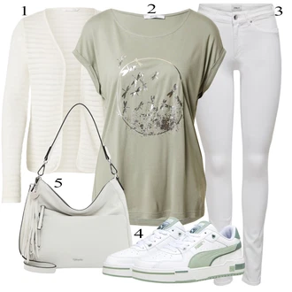 Mom Křest Outfit s Krémová/Bílá Móda Pro Plnoštíhlou Pletenina veľkej veľkosti Only "Outfit na léto"Look: Layered, Mom, Kancelář, Chytrý příležitostný, Univerzitní, Bar, Křest, Koncert, Biřmování, Chatky, Škola