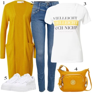 Outfit s Žlutá Pletenina veľkej veľkosti/Tunika/Šaty Móda Pro Plnoštíhlou Vila "Klasické vzhledy"