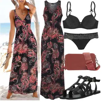 sviatočné Outfit sa Crvena/Žuta/Smeđa/Tamnocrvena Maksi Haljina/Duga Ljetna Haljina/Haljina S Printom/Duga Haljina Lascana "Outfit za ljeto"Look: Boja, Preodjeven, Mom, Jazz, Boho, Sveučilišna, Hippie, Rap, sviatočné