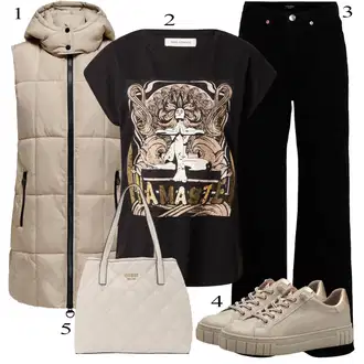 Outfit s Černá Kalhoty Bootcut/Manšestrové Lacláč/Manšestrové Kalhoty/Rozšířená Kalhoty/Kalhoty se Štěrbinou/Sametová Kalhoty VERO MODA "Outfit na léto"