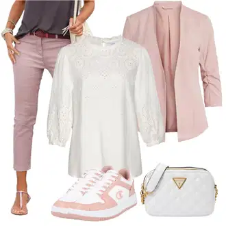 Kombinacije za matični ured S oblinama sa Pink/Ljubičasta Hlača Velika Veličina Lascana, Krem/Bijela Tunika Lascana "Outfit za ljeto"