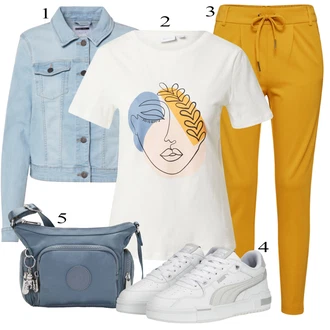 Outfit s Žlutá/Hnědá Ležérní Kalhoty/Žerzejová Kalhoty/Jogger Kalhoty/Sportovní kalhoty/Tréninková Kalhoty/Mrkvová Kalhoty Only "Outfit na léto"