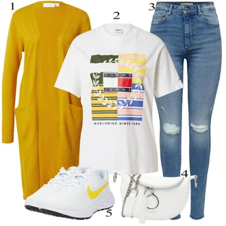 Nadrozměrné Zapínání na knoflíky Outfit s Žlutá Pletenina veľkej veľkosti/Tunika/Šaty Móda Pro Plnoštíhlou Vila "Outfit na léto"Look: Nadrozměrné, Příliš oblečený