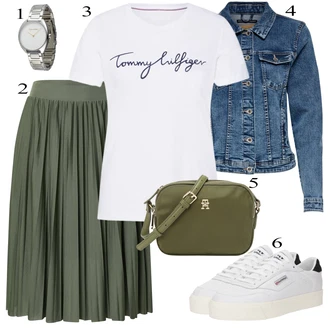 Oblečení se sukní Maxi s Šedá/Stříbrný/Hnědá Řetízkové hodinky/Baterie hodinek/Nástroj pro hodinky Calvin Klein "Outfit na léto"