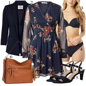 Outfit s Tmavě modrá/Pastelové barvy/Modrá Halenkové Šaty/Šaty na Podzim/Šaty S Potiskem/Vintage šaty About You "Klasické vzhledy"