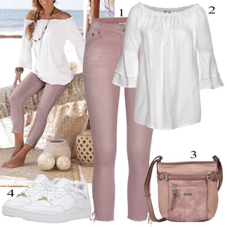 Outfity pro léto s Růžová/Fialová Džíny s Rozparkem/Džíny Culottes/Kožené bundy/Džíny s Dírou/Zkrácené Džíny Lascana "Outfit na léto"