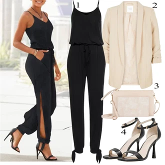 Outfit s Černá Overal se zipem/Overal s půlkulatým výstřihem/Elegantní overal/Letní overall Buffalo "Outfit na léto"