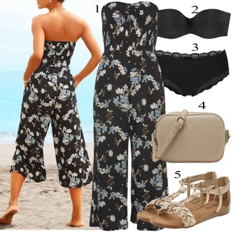 Outfit s Černá/Červená Overal se širokými nohavicemi/Plisovaný Overal/Svatební kombinéza/Letní Overall/Elegantní Overal/Slavnostní Overall Lascana "Outfit na léto"