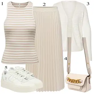 Mom Křest Outfit s Krémová/Bílá Móda Pro Plnoštíhlou Pletenina veľkej veľkosti Only "Outfit na léto"Look: Layered, Mom, Kancelář, Chytrý příležitostný, Univerzitní, Bar, Křest, Koncert, Biřmování, Chatky, Škola