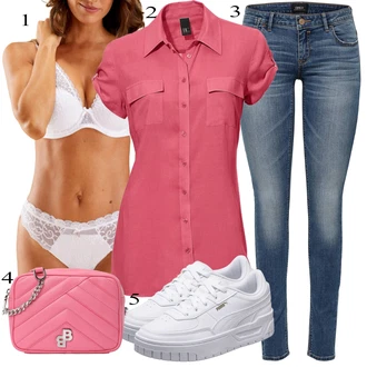 7/8 délka Outfit s Růžová/Červená Kalhoty Veľké Veľkosti/Halenka Móda Pro Plnoštíhlou Heine "Outfit na léto"