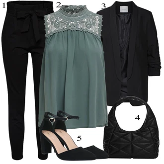 Outfit s Černá Střmenová Kalhoty/Paperbag Kalhoty/Kalhoty s Vysokým Pasem/Pletený Legín VERO MODA "Oblečení do kanceláře"