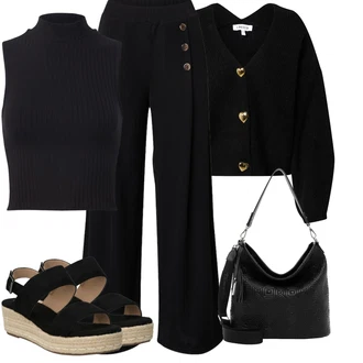 Outfit s Černá/Béžová Espadrille pantofle/Espadrilka na Podpatku/Espadrille sandál/Espadrilka s klínovým podpatkem About You "Perfektní na léto"