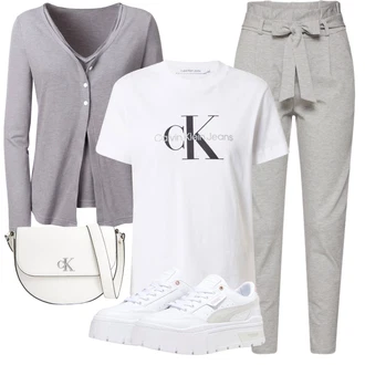 Outfit s Šedá/Světle šedá Kardigan Kašmírový kardigán/Letní svetr/Krátký svetr/Kardigán s kulatým výstřihem/Svetr s podšívkou/Zavinovací svetr/Kardigán se stojatým límečkem/Bavlněný svetr/Kardigán s výstřihem do V Heine "Perfektní na léto"