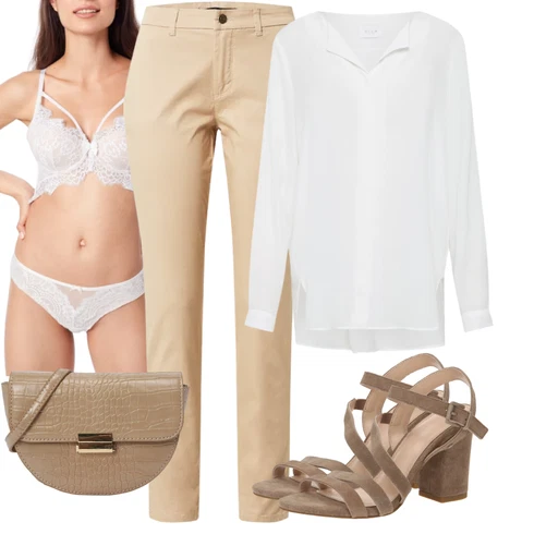 Kombinace Šedá/Hnědá/Béžová/Bílá/Krémová/Khaki Halenkové Body/Blůza s knoflíčkem/Halenka se Stojatým Límcem/Dlouhá Halenka/Halenka s Dlouhým Rukávem/Oversize Halenka/Oversize Muselínová Blůza/Slip-on Halenka/Tunikové Tričko Vila