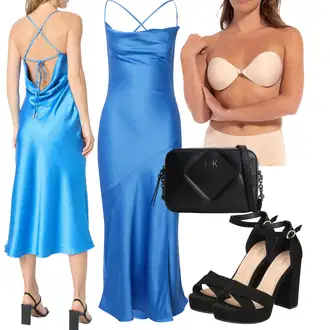 Outfit s Světle modrá/Modrá Šaty s Rozparkem/Dlouhé Saténové šaty Karen Millen "Letní vzhled na večírky"