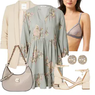 Outfity na zahradní párty Svatební host s Šedá/Světle zelená/Zelená/Hnědá/Světle modrá Šaty S Kosticí/Boho Šaty Elegantní/Letní Šaty/Halenkové Šaty/Boho Letní Šaty/Ležérní Šaty/Tunikové šaty/Šaty s 3/4 Rukávem/Šaty na Podzim/Francouzské šaty About You "Perfektní na léto"
