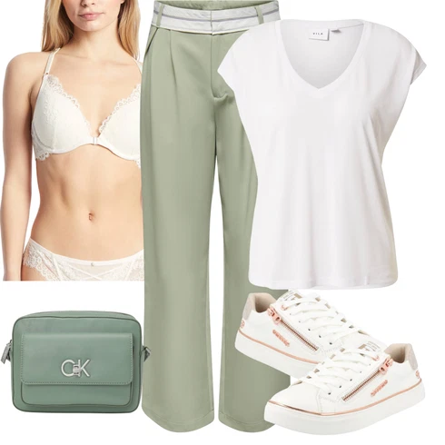 Kombinace Khaki/Tmavě Zelená/Zelená/Světle Zelená Kalhoty s Vysokým Pasem/Mušelínové kalhoty/Paperbag Kalhoty/Široká Kalhoty Only