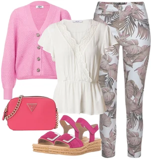 se suchým zipem Outfit s Hnědá Lodička S Páskem Gabor "Pestrý letní outfit"