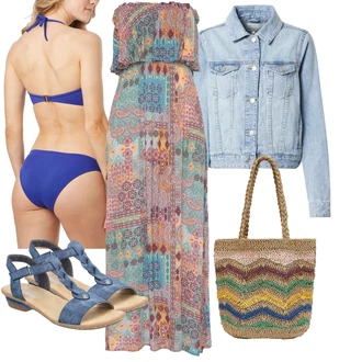 Dlouhé Outfit s Vícebarevný/Žlutá Maxi Šaty/Dlouhé Letní Šaty/Hippie šaty/Vintage Boho Šaty/Šaty S Potiskem/Boho Šaty Elegantní/Boho Letní Šaty Lascana "Plážový outfit"