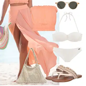 Outfit s Bílá/Béžová/Khaki Balconette/Women's Lingerie & Swimwear/S Kosticemi/Balconette-bikini/Bandeau Bikin/Push-up bikini Buffalo "Plážový outfit"