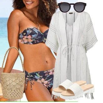 Outfit s Modrá/Béžová/Černá/Tmavě modrá/Hnědá Plavky Bandeau vršek bikin/Tankiny bandeau/Balconette/Bandeau Bikin/Plavky bandeau/Balconette-bikini Lascana "Plážový outfit"