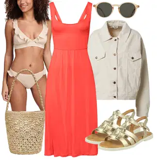 Outfit s Bílá/Khaki/Béžová Bikiny s volánky/Bikiny s průstřihem/Bikinový set/Volánový plavky/Women's Lingerie & Swimwear Shiwi "Plážový outfit"