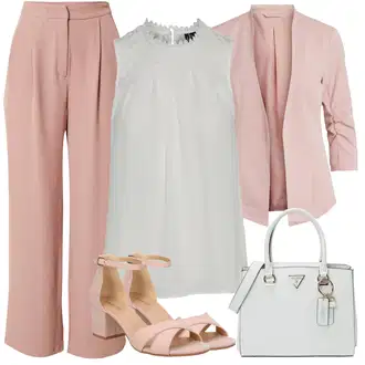 Elegantan Outfit sa Pink/Ljubičasta/Smeđa Culotte Hlačice/Hlače Visokog Struka/Marlene Hlača/Palazzo Hlača/Hlače s Prorezom/Hlače S Naborom/Hlače s prednjim naborom/Široka Hlača About You "Poslovni look"Look: Rap, Elegantan, Ured, Old Money, Vanjski, Romantičan, Sveučilišna